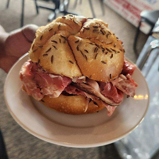 Shaved beef sandwich deliciously created by Chartroom Food & Spirits in Racine WI.