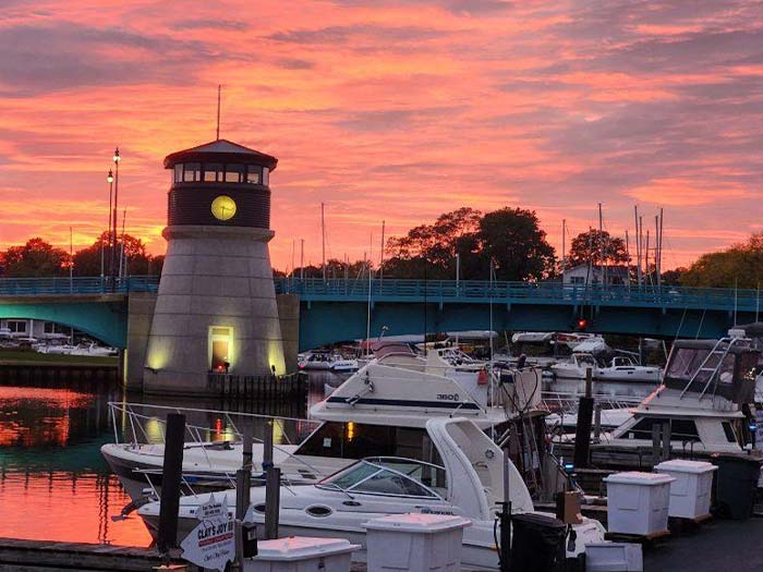 The Marina at Sunset at the Rivers End Restaurants in Racine, WI.