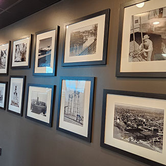 historical pictures hanging at the Bridge Tender Tavern at Rivers End in Racine, WI