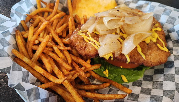 Loaded chicken sandwich from the Dridge Tender at Rivers End in Racine WI