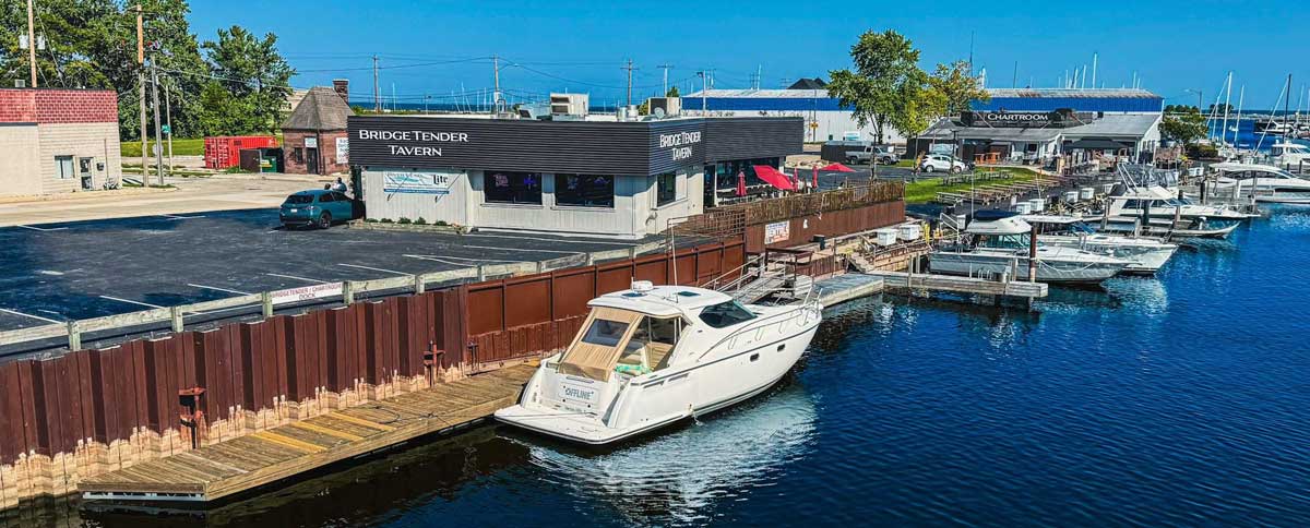 Boat slips at the Bridge Tender at Rivers End in Racine